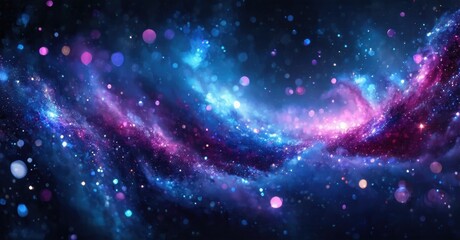 Obraz premium Vibrant cosmic scene. Swirling nebulas, bright particles, deep blues, purples dominate. Beautiful space illustration.