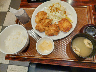 Chicken Karaage Set with Miso Soup