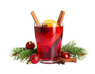 Rustic Mulled Wine Setup with Wooden Table and Festive Decorations, Close-Up, Isolated