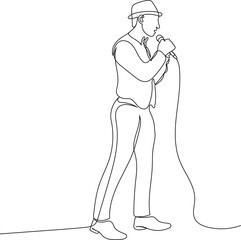 Man Singing into Microphone. Minimalist One Line Art of Vocal Performance