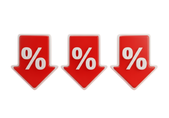 set of 3d price sale tag arrow icons with percent sign on them