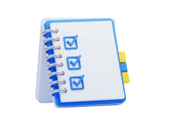 paper clipboard with pencil. 3d notepad, task management concept, todo check list with pen, notes, exam paper checklist icon. 3D Rendering illustration isolated on transparent background