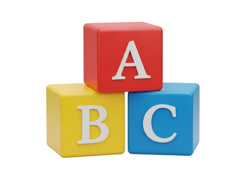 Childish alphabetical abc cubes, educational toys 3d illustration