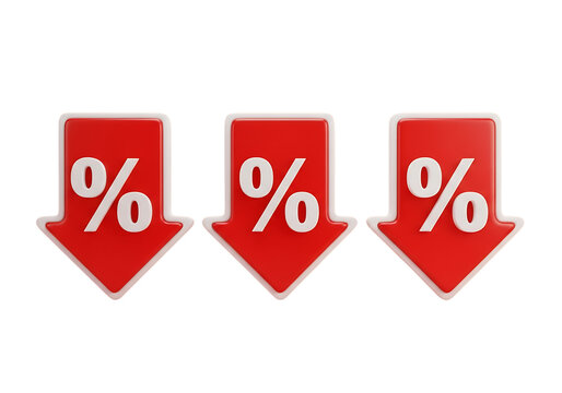 set of 3d price sale tag arrow icons with percent sign on them