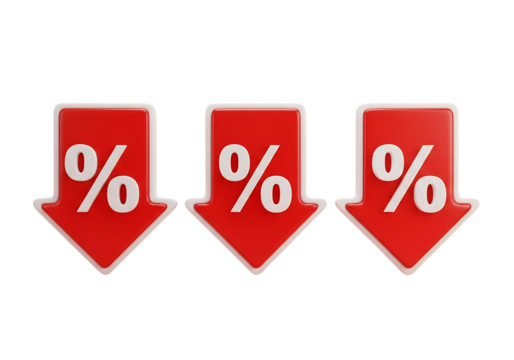 set of 3d price sale tag arrow icons with percent sign on them