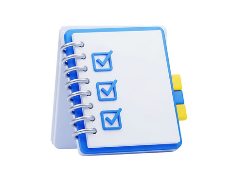 paper clipboard with pencil. 3d notepad, task management concept, todo check list with pen, notes, exam paper checklist icon. 3D Rendering illustration isolated on transparent background