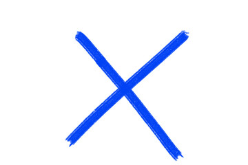 Hand-drawn blue cross mark symbol for icons, highlights, and modern graphic design elements on transparent background