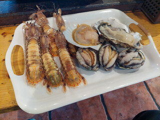 Fresh mantis shrimp and abalone