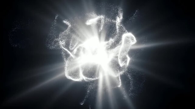 A bright white energy orb pulses with light and particles against a dark background