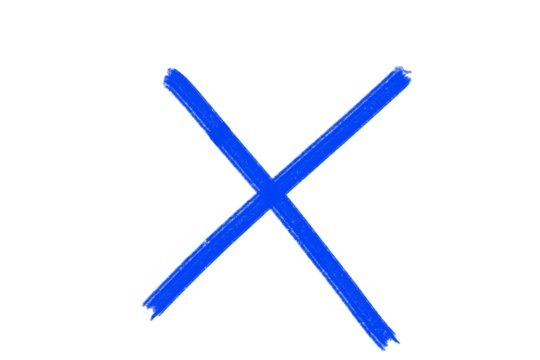 Hand-drawn blue cross mark symbol for icons, highlights, and modern graphic design elements on transparent background