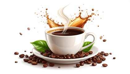 Aromatic coffee experience with fresh coffee beans and splash isolated on background