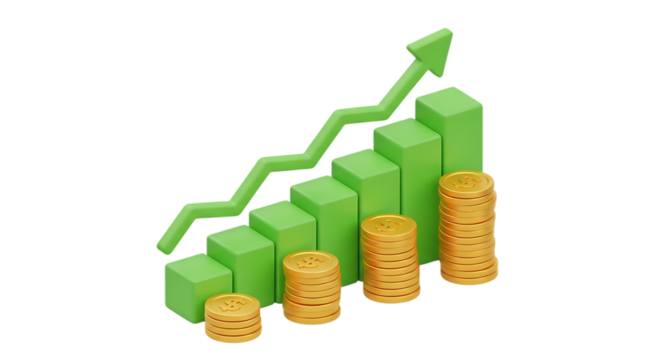 3d graph chart with arrow Growing Up Positive Trend Isolated Transparent PNG