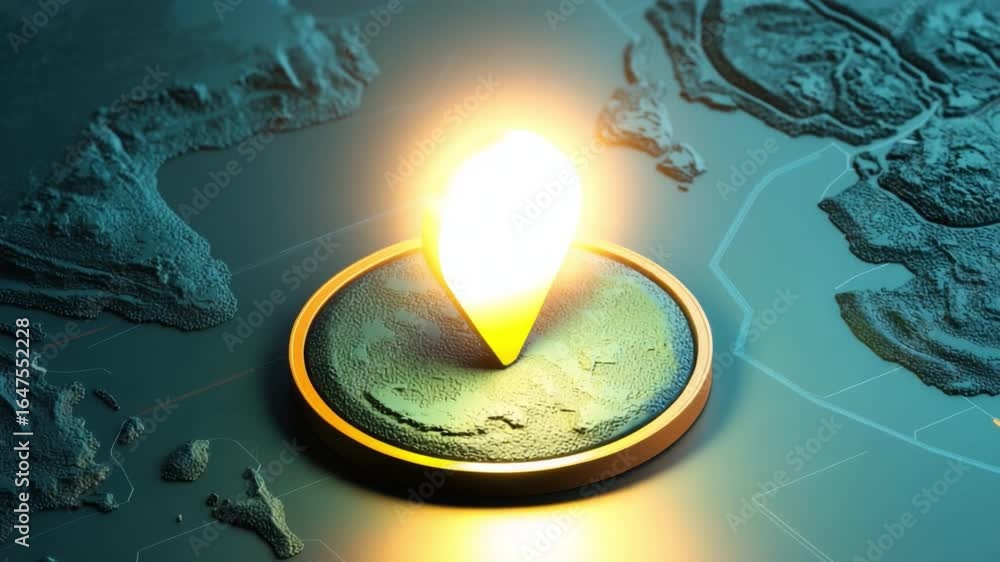 Aufkleber golden location pin on abstract world map background in 3d design with textured surface 4k video foo