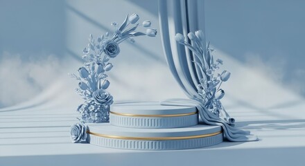 Elegant light blue floral display platform for product presentation