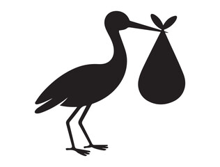 very simple flat and single minimalist Stork Brings Baby. Vector black silhouette. with white background