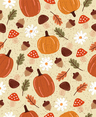 Autumn pattern on a light brown background.
