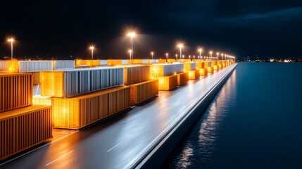 Cargo loading at night under bright port lights symbolizing high export demand.