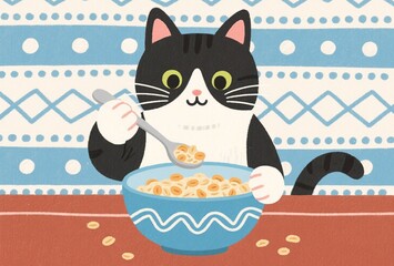シリアルを食べる猫