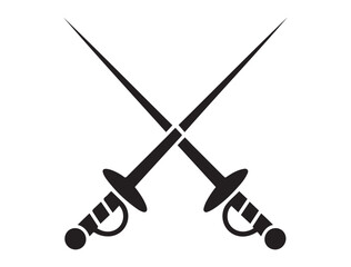 Fencing sword vector icon set. Fencing sport logo solid design collection. Crossed rapiers swords or fencing duel pictogram. Vector black silhouette. with white background