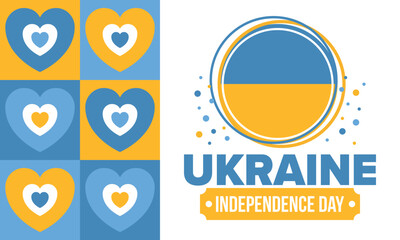 Ukraine Independence Day. National happy holiday, celebrated annual in August 24. Ukrainian flag. Blue and yellow. Patriotic elements. Poster, card, banner and background. Vector illustration