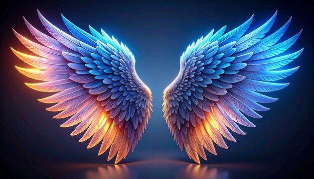 Vibrant glowing angel wings with a mix of blue, orange, and red energy effects.