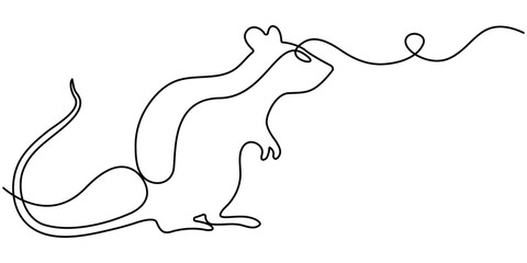 Mouse in continuous line art drawing style. One line concept of mouse. Cute small mouse rodent black linear design isolated on white background. Pro vector