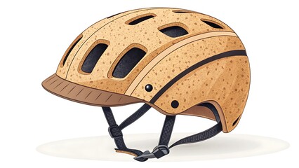 Fototapeta premium Sustainable Design Bicycle Helmet with Cork Texture and Visor, Isolated on White Background - Eco-Friendly Cycling Safety Gear Illustration