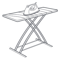 Ironing board with iron isolated on white background for pressing clothes