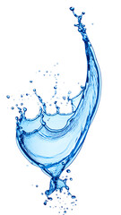 Dynamic splash of blue water creates energetic and refreshing visual, showcasing beauty of liquid movement