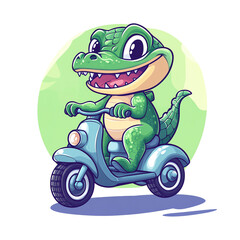 Cute Cartoon Alligator Riding a Scooter