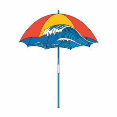 Obraz premium Illustration of a colorful umbrella with a crashing wave inside