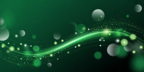 Emerald Light Streaks with Floating Orbs, Sparkling Particles, and Wavy Lines for Energy