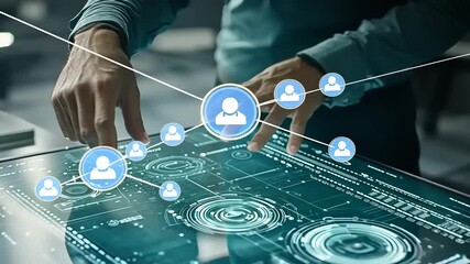 Innovative interface interaction with holographic network and data visualization - Powered by Adobe