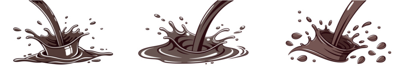 A set of illustration of a splash, chocolate splash isolated on white, chocolate splash isolated on white background
