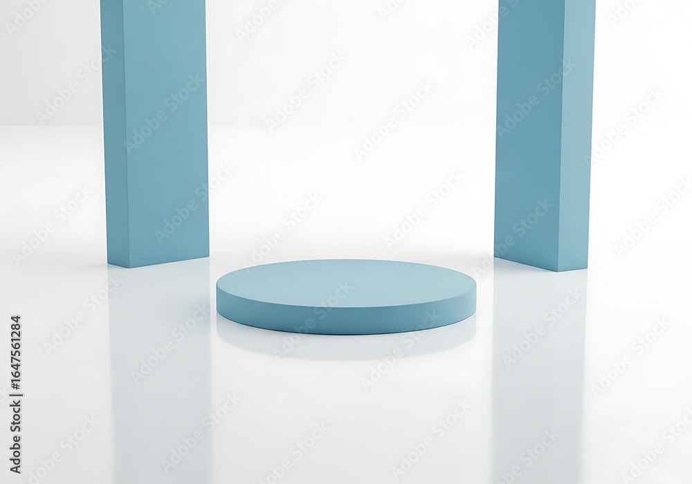 Poster blue geometric display podium with columns isolated on white background
