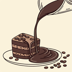 Pouring Chocolate Over Layered Cake Illustration – Sweet Dessert Drizzle