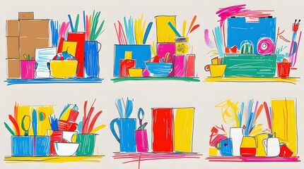colorful graffiti painting depicting the arrangement of bookshelves