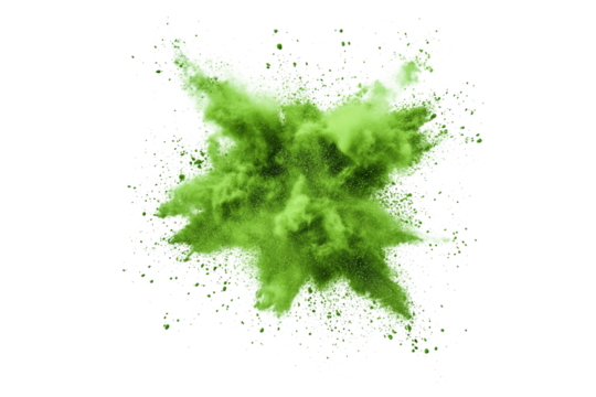 Green powder explosion isolated on transparent background