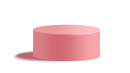 Minimal pink cylindrical podium with soft shadows png, 3D render pedestal, stand or stage, for showcase, display product as cosmetic beauty and fashion mockups presentation.