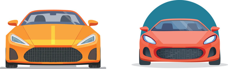 Cartoon Cars Orange and Red Vehicles.