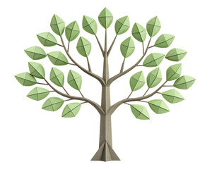 Obraz premium Stylized geometric tree with light green leaves and brown branches isolated on a transparent background