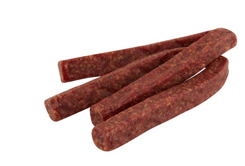Salami square sausages cut out isolated transparent background