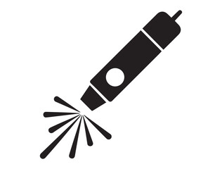 Laser beam with spark vector icon. Laser ray warning, cutting tool, scientific or hazard symbol. Vector black silhouette. with white background