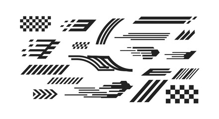 Dynamic racing stripes and checkered flag elements for modern motorsport designs and high speed branding assets