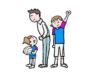 親子のバレーボール応援イラスト