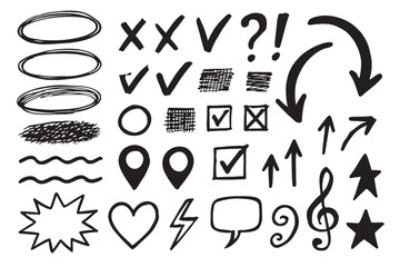 Organic ink doodle illustration sheet with oval elements