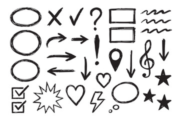 Rough black ink sketch sheet with ovals and cross marks