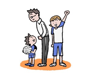 Naklejka premium 親子のバレーボール応援イラスト