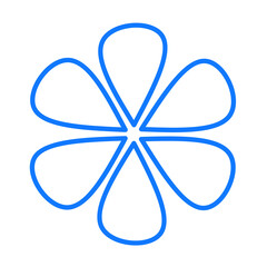 Abstract blue flower with heart shaped line petals, forming a smooth and modern symmetrical outline