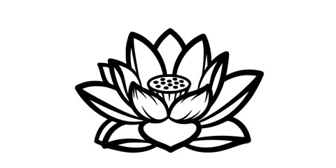 Fototapeta premium Lotus Flower Outline Vector Black and White SVG 